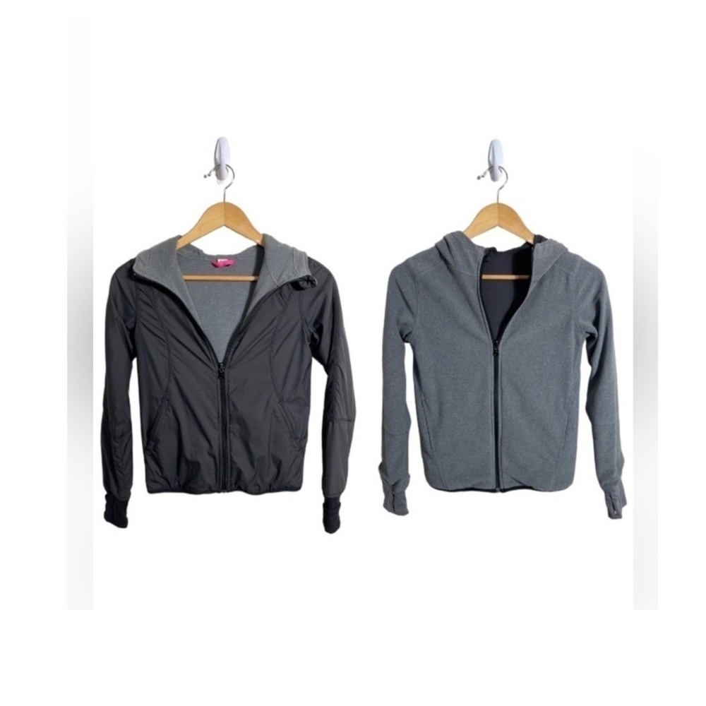 Ivivva Lululemon Jacket Girls Reversible Full Zip Hoodie Gray Thumbholes Size 10